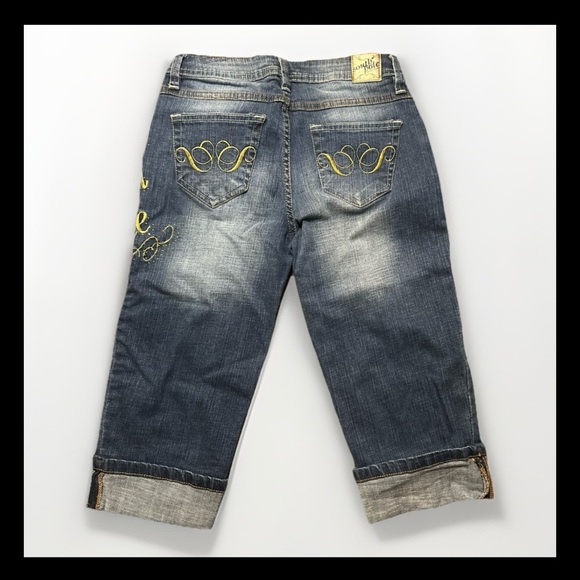 South Pole Capri Jeans Size 7 Embroidered Gold Logo Denim - Picture 2 of 8